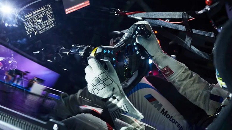 person immersed in sim racing experience