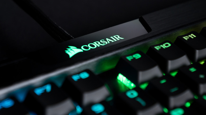 close-up of rgb corsair keyboard