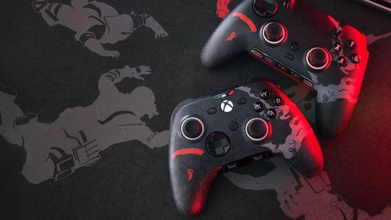 close-up of two call of duty: warzone controllers