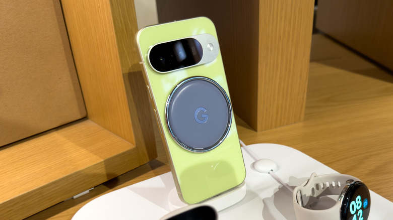 A Pixel smartphone on display inside a Google Store
