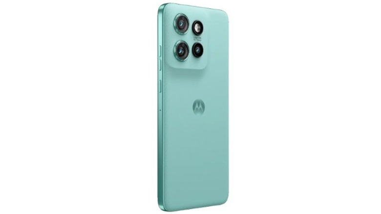 Rear view of the Motorola Edge 60 Neo in a green-ish finish.