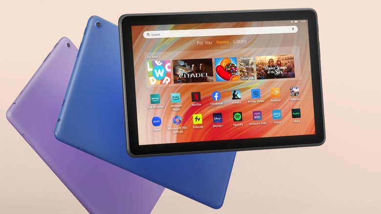 Image showing the Amazon Fire HD 10 display and two color options.
