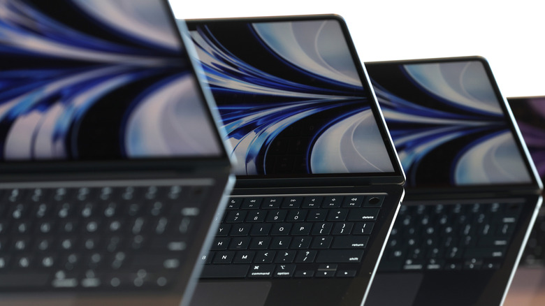 Newly redesigned MacBook Air laptops are seen displayed during the WWDC22 at Apple Park on June 06, 2022 in Cupertino, California.