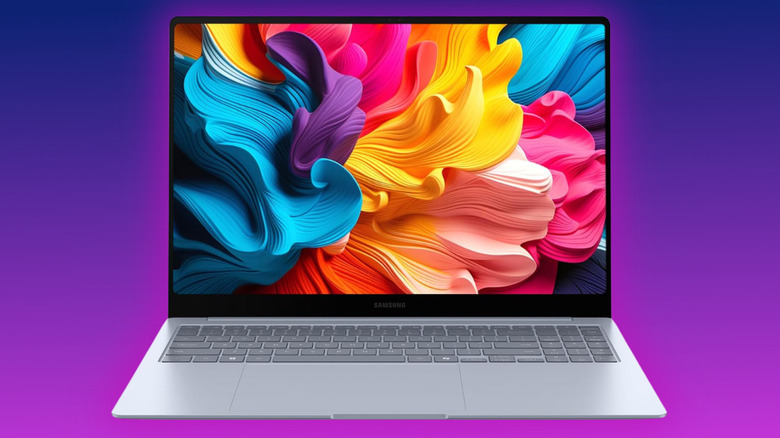 Samsung 15" Galaxy AI Book4 Edge on a purple gradient background
