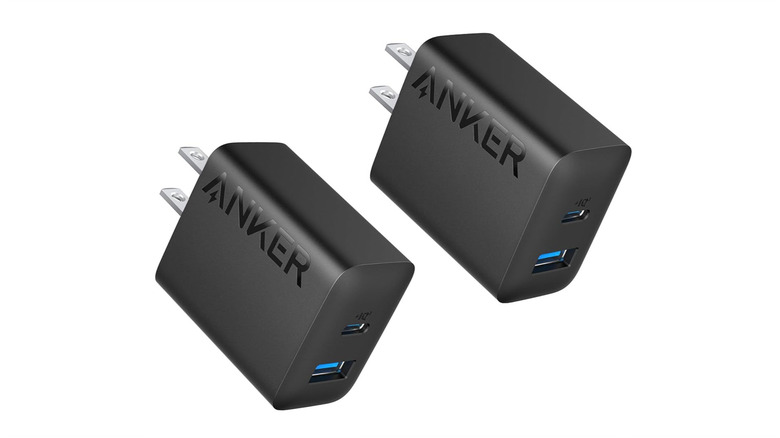 Two Anker 20W USB-C chargers against a white background