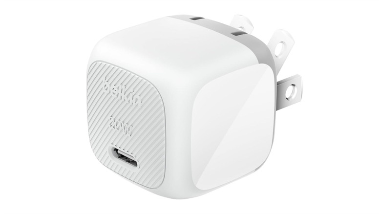 The Belkin 20W USB-C charger against a white background