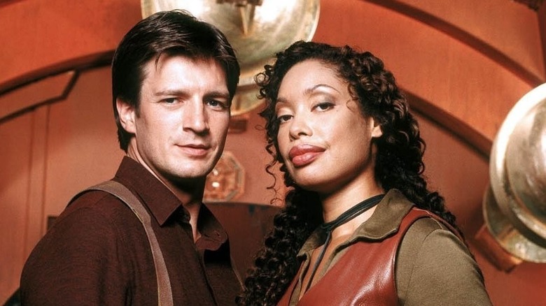 Nathan Fillion and Gina Torres in a post for the TV show "Firefly"