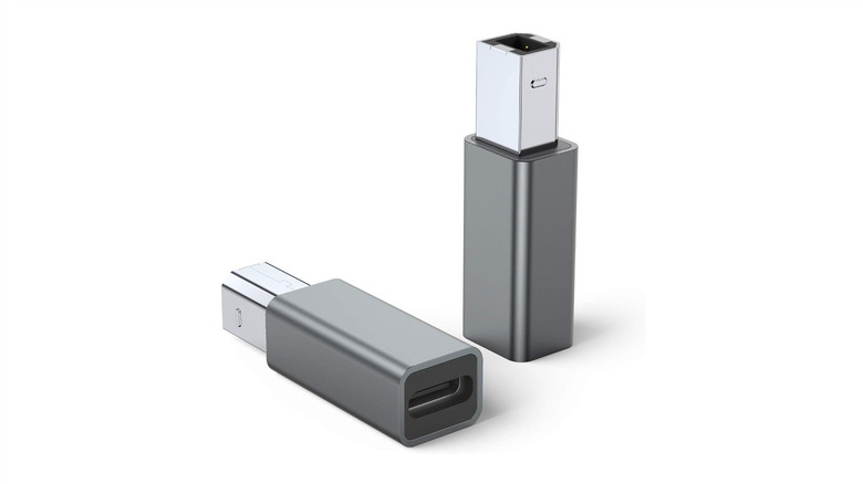 Two QianLink USB-C to USB-B adapters against a white background