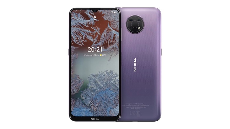 Pink Nokia G10 on white background