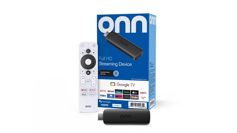 Onn Full HD Streaming Device with remote and packaging box