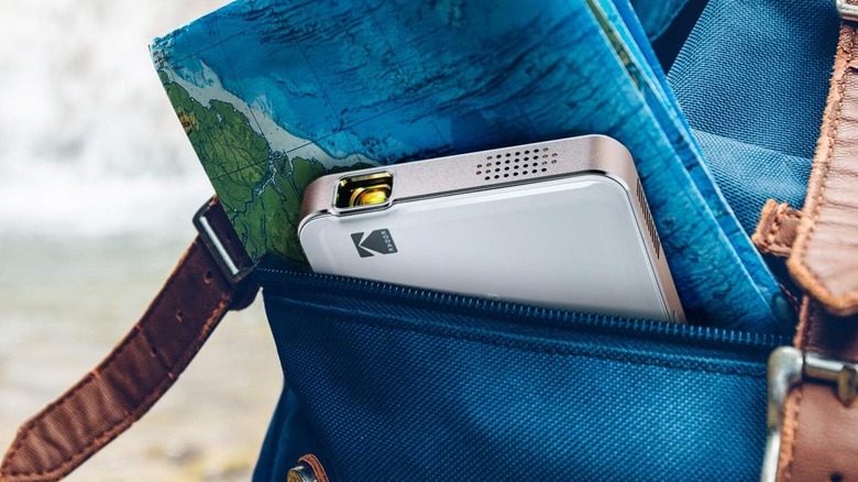 The Kodak Luma 150 inside a handbag.