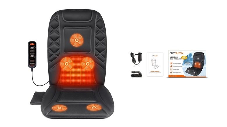 Carshion seat warmer and massager for vehicles with accessories.