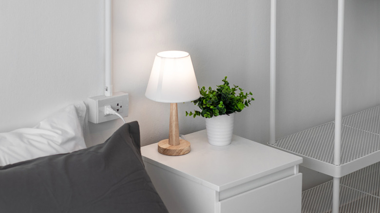 Bedside lamp glowing white