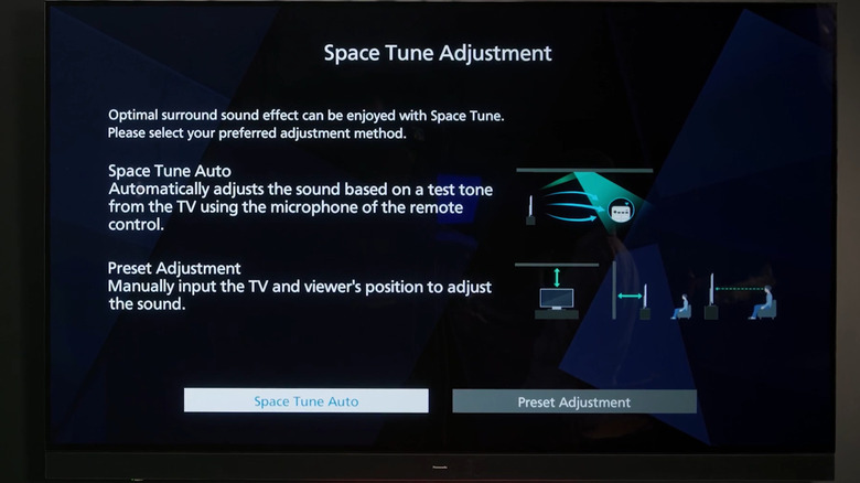 Panasonic TV with space tune adjustment settings on the screen