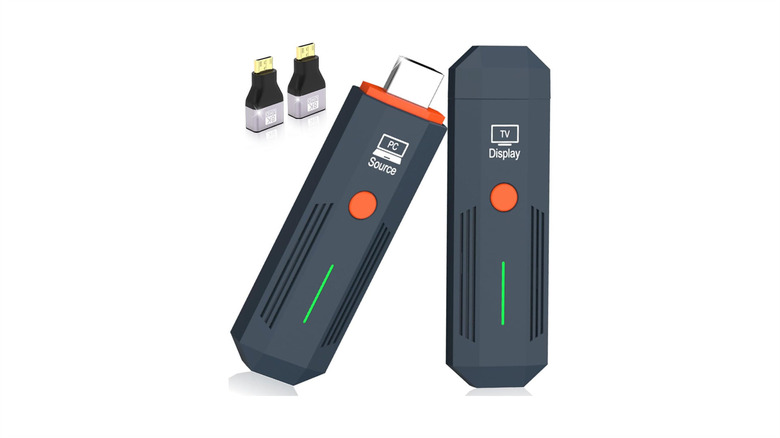 The Wekefon wireless HDMI transmitter and receiver against a white background