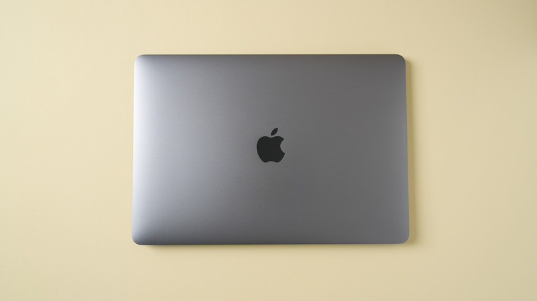 A closed silver-colored M1 MacBook Air