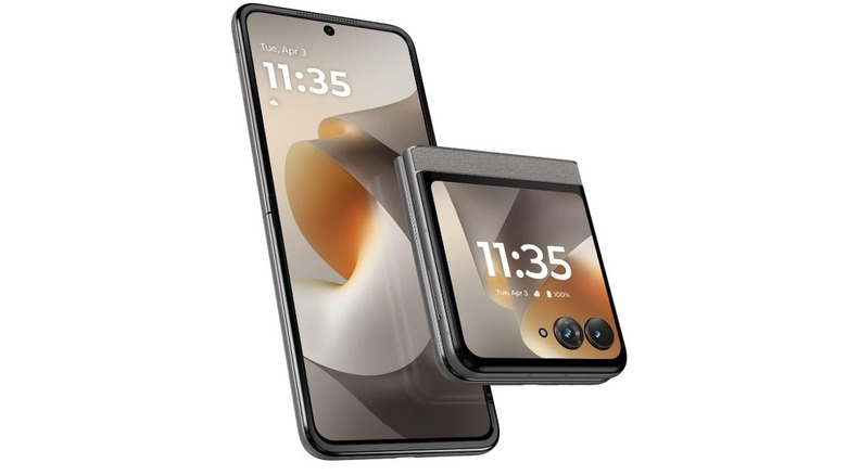 Moto Razr (2026) shown in both folded and unfolded forms.
