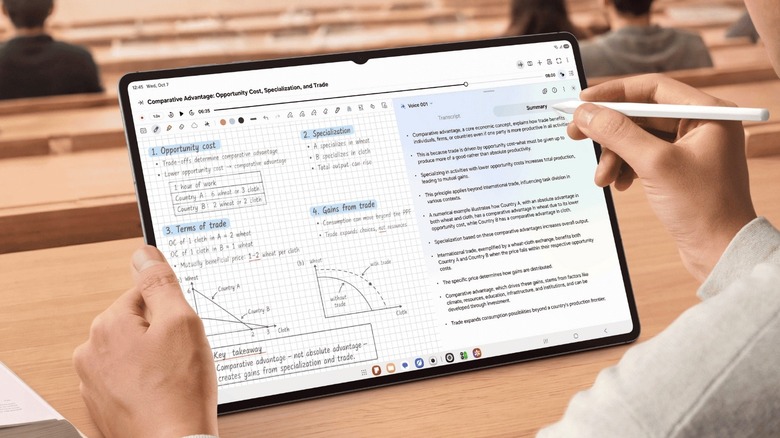 A man using a Samsung Galaxy Tab S12 Ultra to write with the S Pen