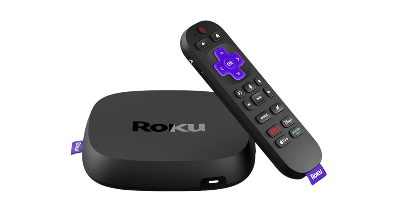 Roku Ultra streaming box with remote shown on a white background.