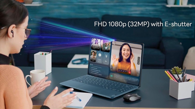 A woman using a Lenovo laptop