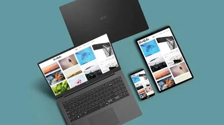 Mockup of an LG laptop, tablet, and phone