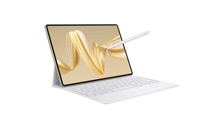 The Huawei Mate Pad Pro with a keyboard and stylus pen
