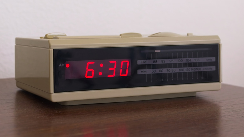 A vintage digital clock radio