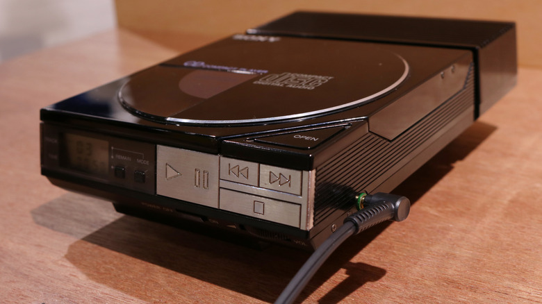 A Sony Discman on display.