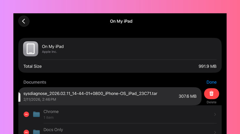 On My iPad files with one file being deleted