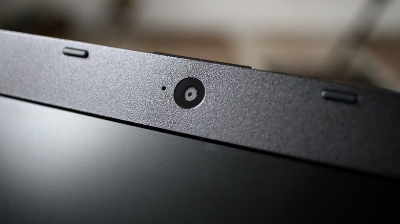 close-up view of a laptop webcam