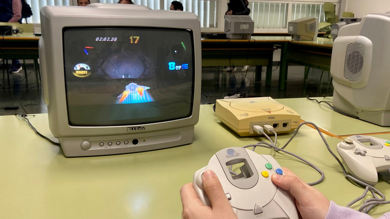 A CRT TV being used for video games