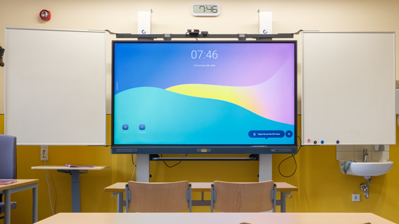 A classroom with a digital whiteboard