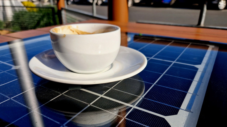 A solar panel converted into a coffee table.