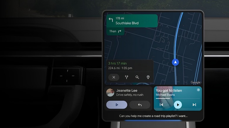 Android Auto and Google Gemini Live operating on a car screen.