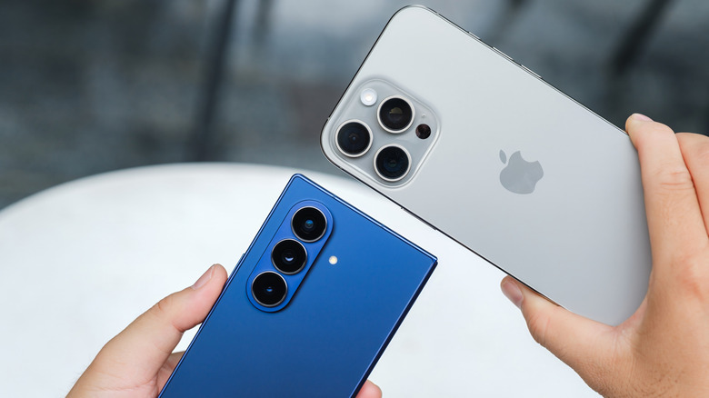 iPhone 16 Pro Max and a Samsung Galaxy Z Fold 7 shown camera lens side by side