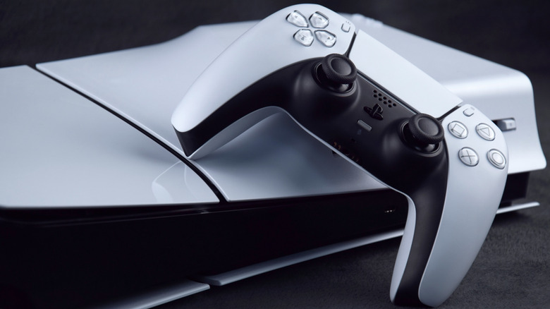 A PlayStation 5 console and controller
