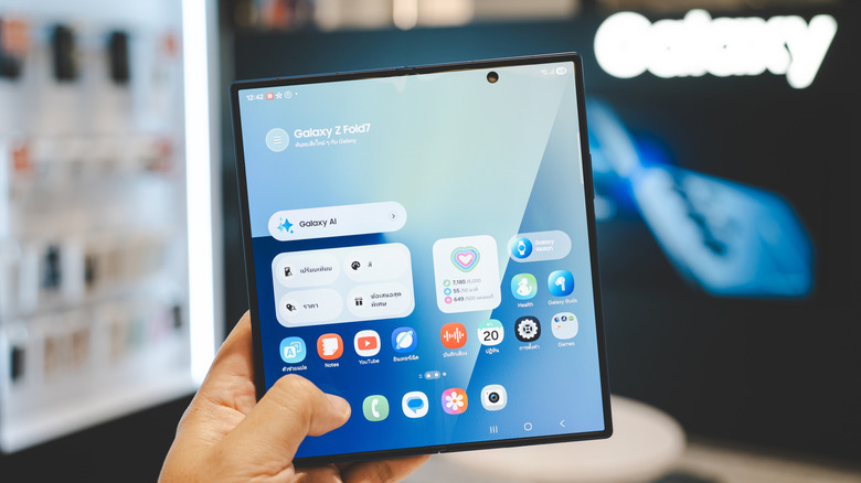 A hand holding a Galaxy Z Fold 7