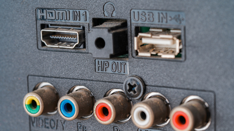 Audio and video connections on what looks like the back of a TV.