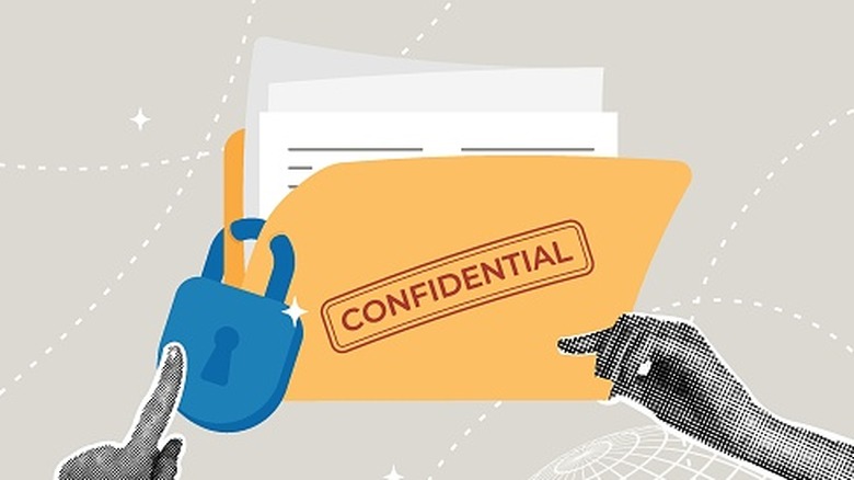 An illustrated graphic of a file holder labeled confidential locked with a physical padlock
