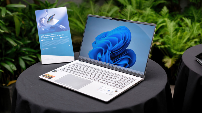 Asus Vivobook on a garden table