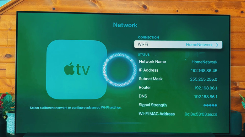 network settings showing signal strength on Apple TV
