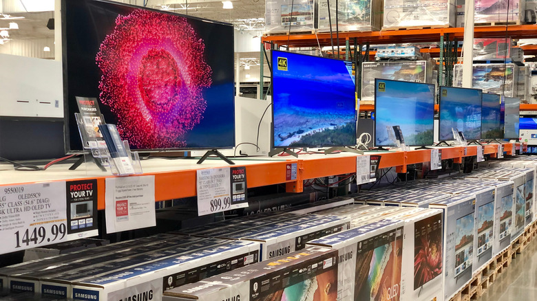 A row of TVs for sale at Costco