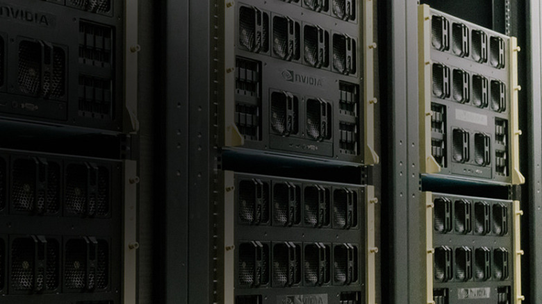 Nvidia hardware in a rack representing Cumulus Network's Linux