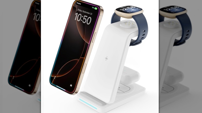 A 2-in-1 Fitbit and phone charging station