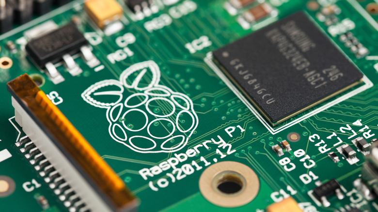 Raspberry Pi logo etched onto the motherboard