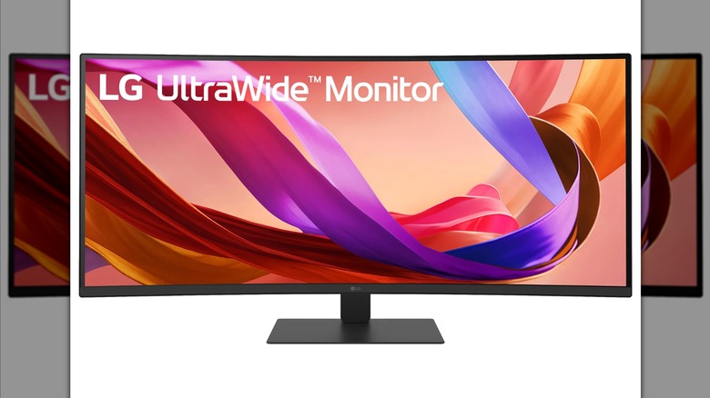 An LG curved Ultrawide monitor.