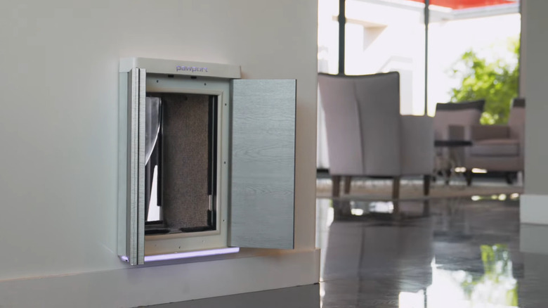 Pawport Smart Pet Door wide open in the living room