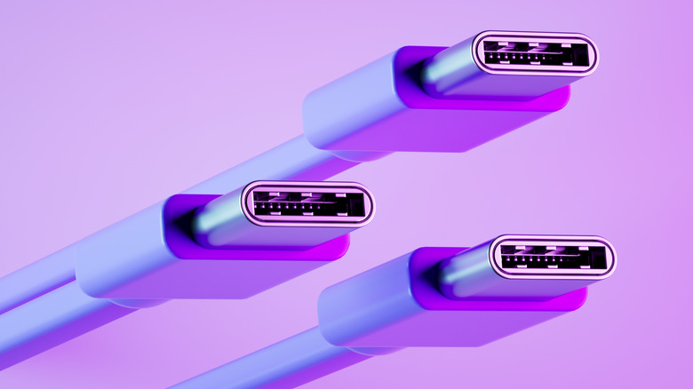 Multiple USB-C cables show their connectors