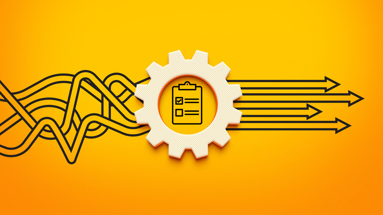 Several tangled lines being focused into clean straight lines