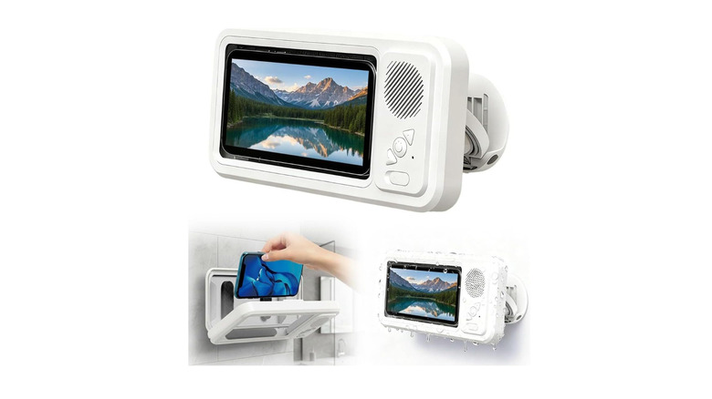 A storage compartment for a smartphone with built-in speaker